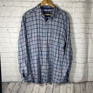 Johnston & Murphy Plaid Button Down shirt L Large Blue